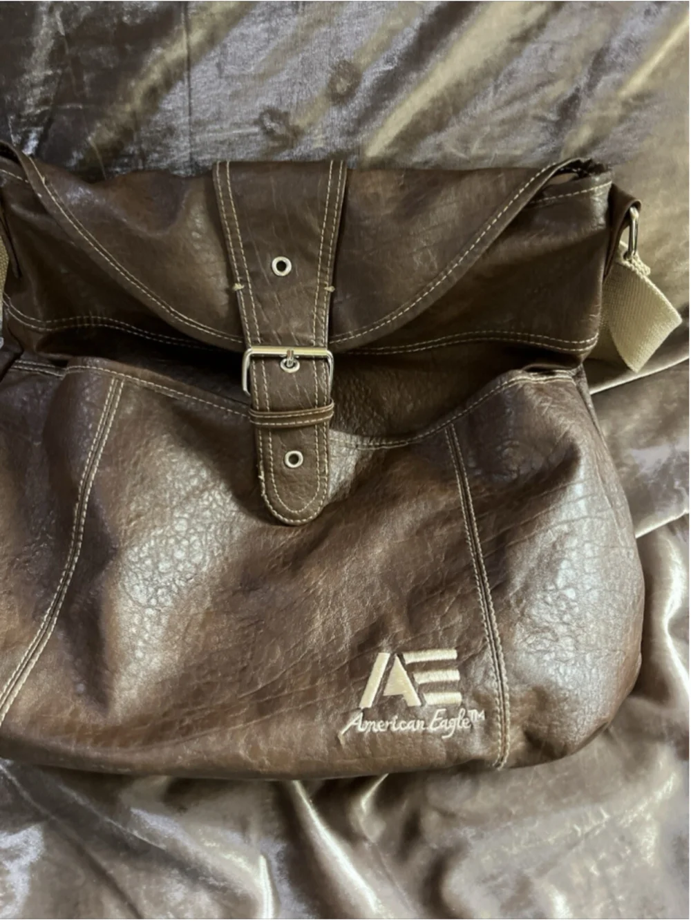 American Eagle canvas /LEATHER TYPE backpack/PURSE brown SEE PICTURES